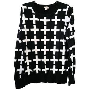 Women's Merona Black & White Cross Print Pullover Sweater | L